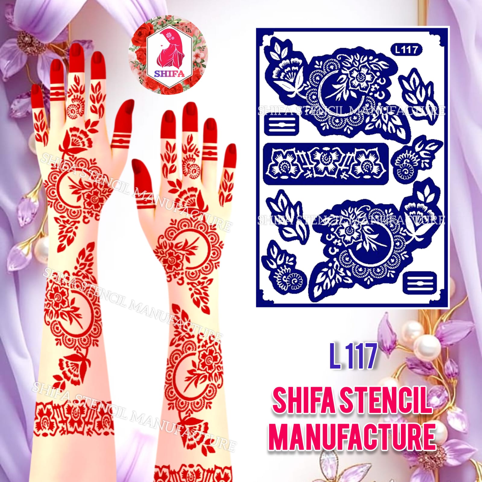 L 117 Moonlight Mandala Sticker Overview Henna Stencil - Shifa Stencil